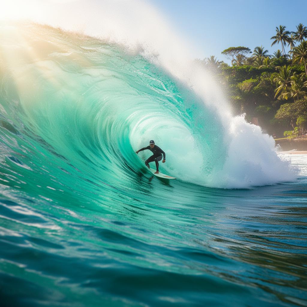 Surfer riding a perfect barrel at Padang Padang Bali